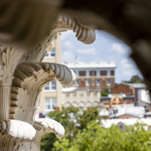 Columns with downtown in the background