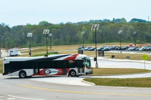 Bus at Park and Ride lot